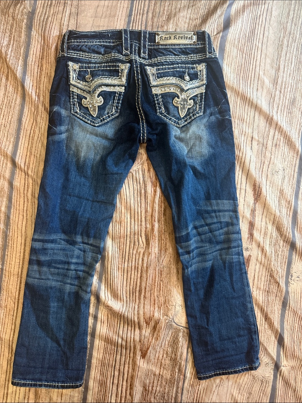 Rock Revival Kai Capri Jeans Size 27 Dark Wash Bling Embellished Stretch